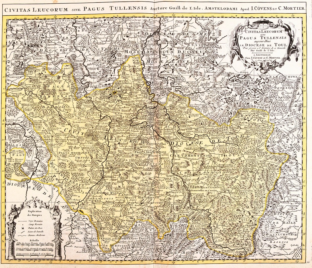 Map of the diocese of Toul (Lorraine, France) (etching by Guillaume Delisle