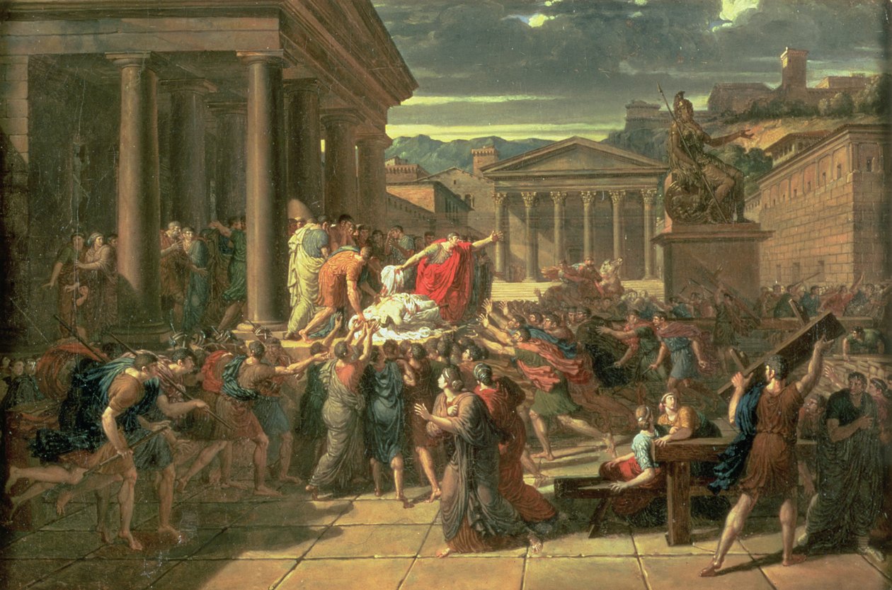 ದಿ ಡೆತ್ ಆಫ್ ಸೀಸರ್ (100-44 BC) (ಕಾಗದದ ಮೇಲೆ ಎಣ್ಣೆ) ಟರ್ಕಿ by Guillaume Guillon Lethière