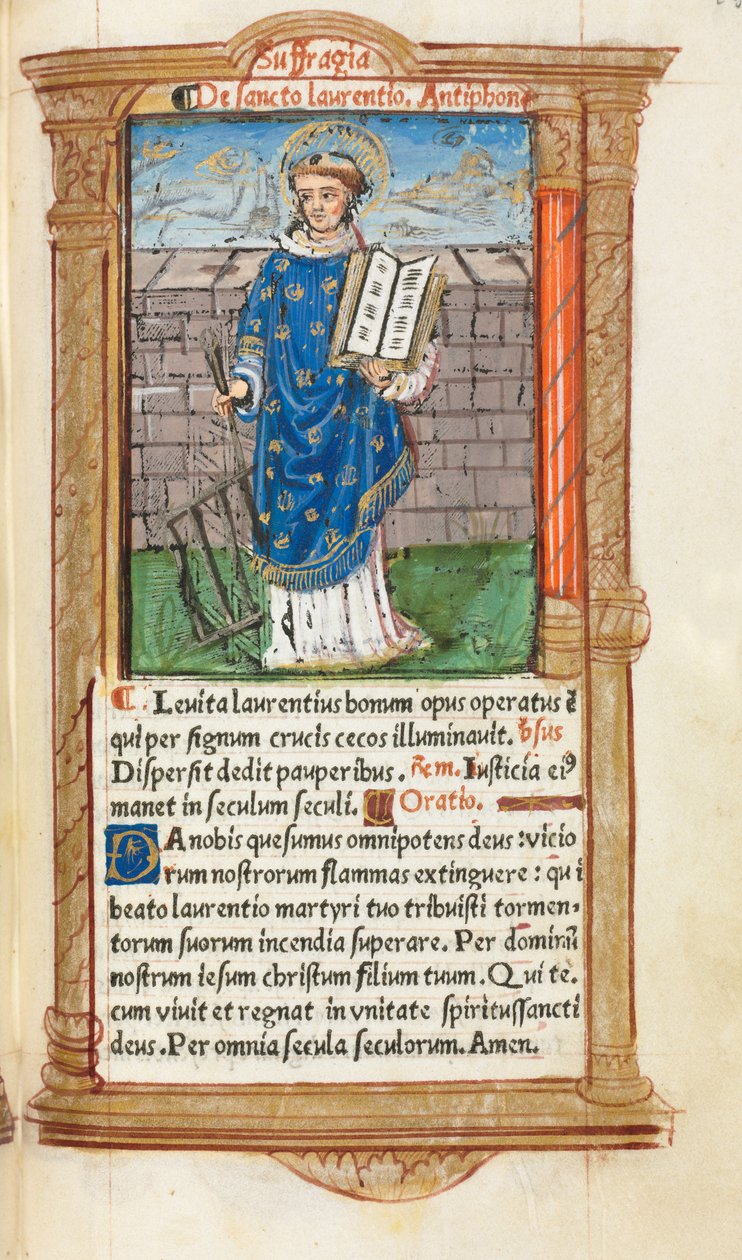 Basılı Saatler Kitabı Roma Kullanımı: fol. 101r, Aziz Lawrence, 1510. by Guillaume Le Rouge