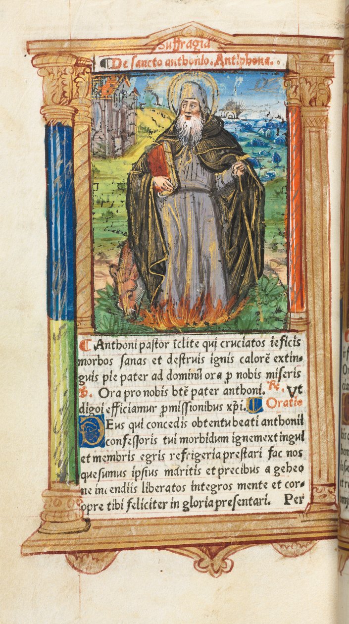 Basılı Saatler Kitabı Roma Kullanımı: fol. 104v, Aziz Anthony Abbot, 1510. by Guillaume Le Rouge