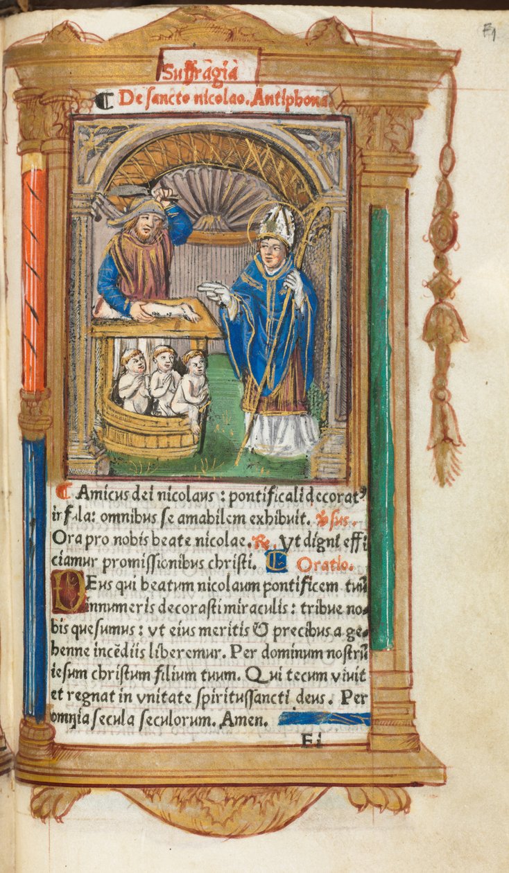Basılı Saatler Kitabı Roma Kullanımı: fol. 105r, Aziz Nikolaos, 1510. by Guillaume Le Rouge
