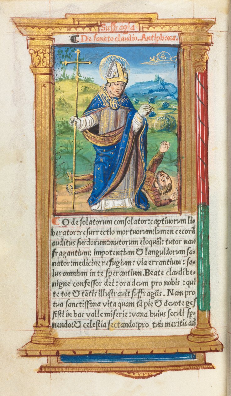 Basılı Saatler Kitabı Roma Kullanımı: fol. 105v, St. Claude Piskopos olarak, 1510. by Guillaume Le Rouge