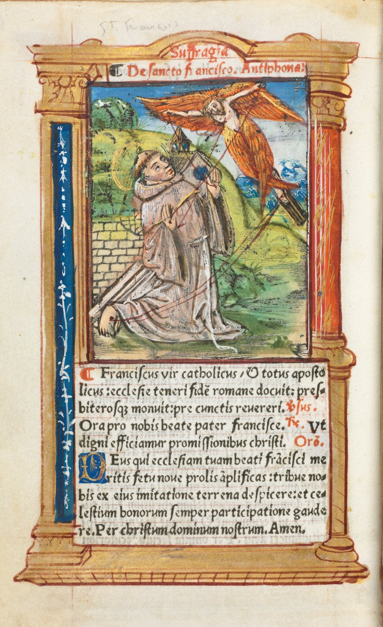 Basılı Saatler Kitabı Roma Kullanımı: fol. 106v, Assisili Aziz Francis, 1510. by Guillaume Le Rouge