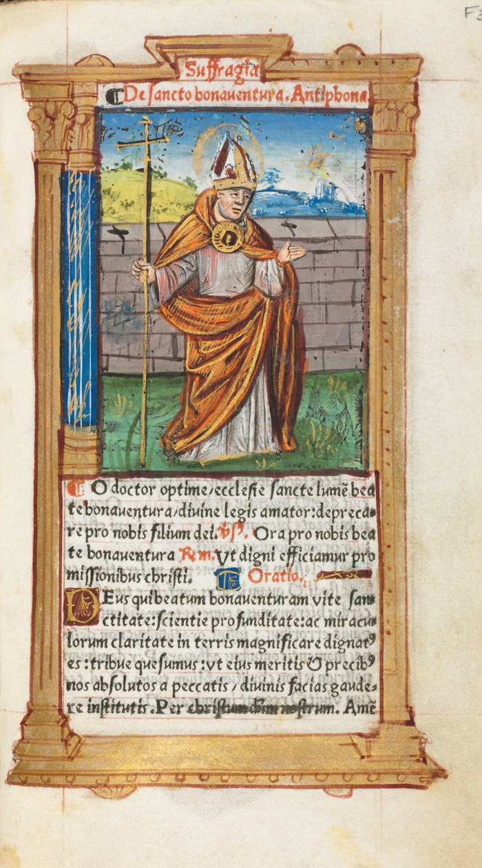 Basılı Saatler Kitabı Roma Kullanımı: fol. 107r, Aziz Bonaventura, 1510. by Guillaume Le Rouge