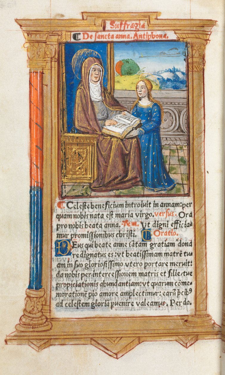 Basılı Saatler Kitabı Roma Kullanımı: fol. 108v, Aziz Anne ve Meryem Ana, 1510. by Guillaume Le Rouge