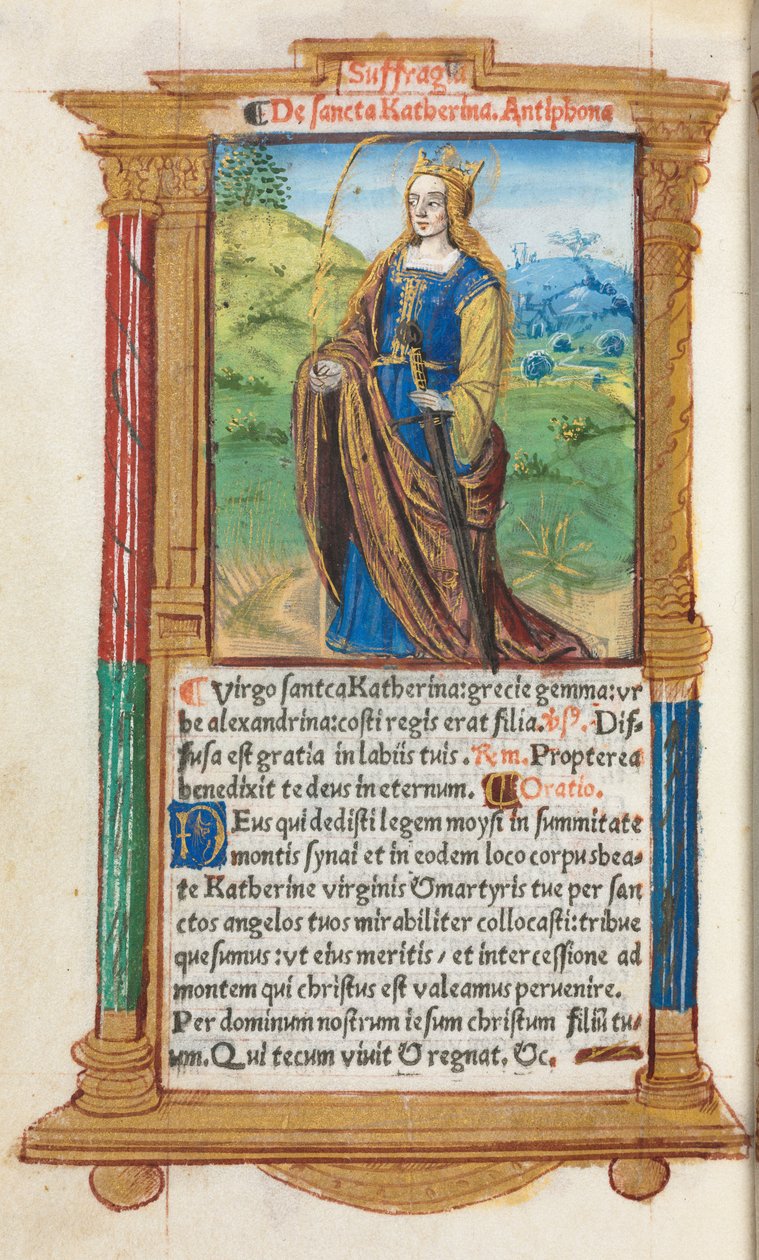 Basılı Saatler Kitabı Roma Kullanımı: fol. 109v, Azize Katerina, 1510. by Guillaume Le Rouge