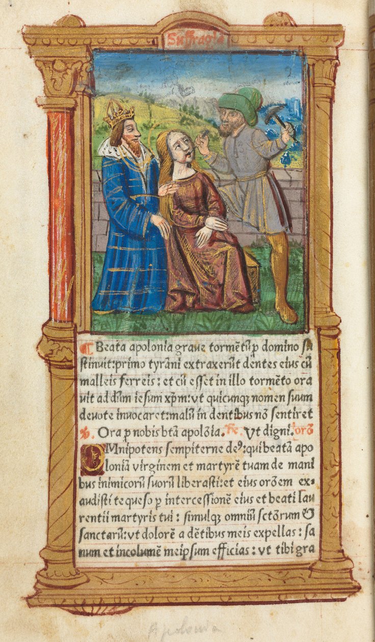 Roma Kullanım Saatleri Basılı Kitap: fol. 111v, Aziz Apollonia, 1510. by Guillaume Le Rouge