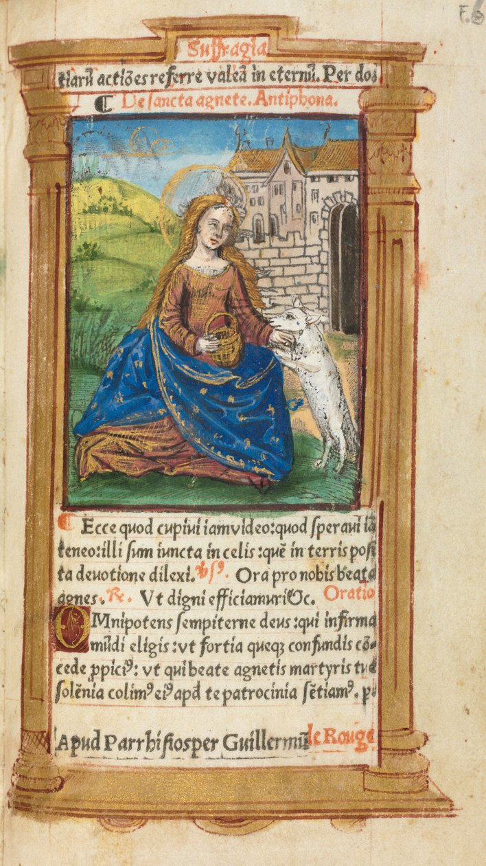Roma Kullanım Saatleri Basılı Kitap: fol. 112r, Aziz Agnes, 1510. by Guillaume Le Rouge