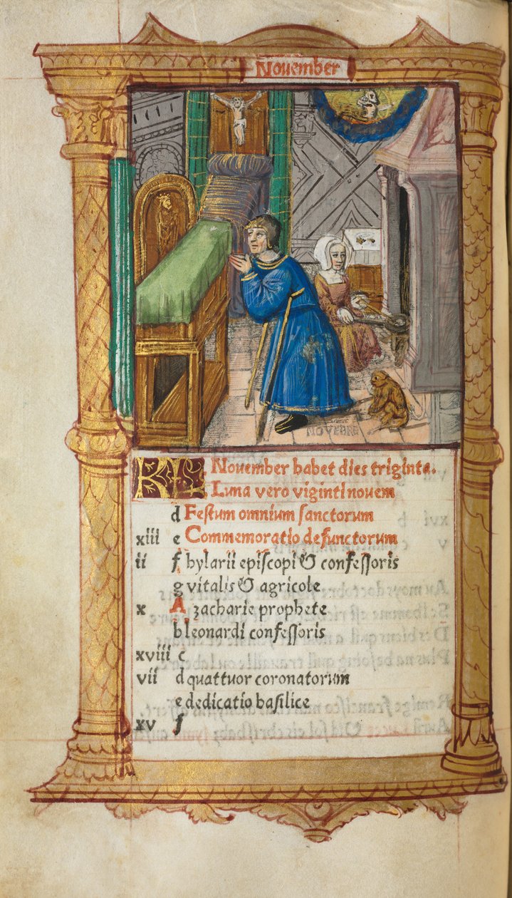 Basılı Saatler Kitabı Roma Kullanımı: fol. 12v, Kasım takvim sayfası, 1510. by Guillaume Le Rouge