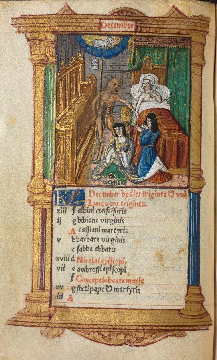 Basılı Saatler Kitabı Roma Kullanımı: fol. 13v, Aralık takvim sayfası , 1510. by Guillaume Le Rouge