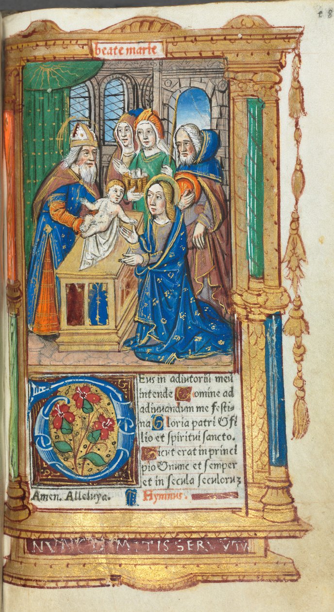 Basılı Saatler Kitabı Roma Kullanımı: fol. 40r, Tapınakta Sunum, 1510. by Guillaume Le Rouge