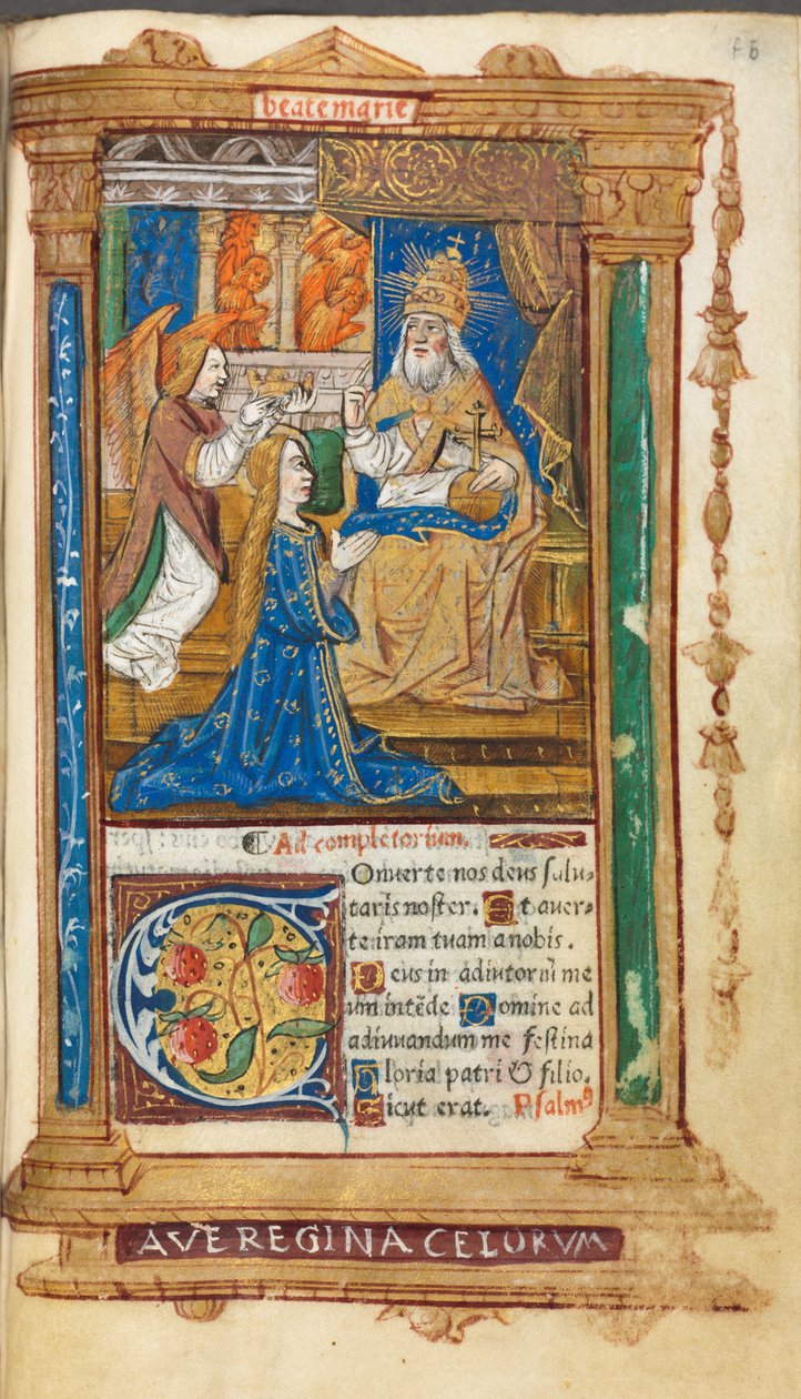 Basılı Saatler Kitabı Roma Kullanımı: fol. 45r, Bakirenin Taç Giymesi, 1510. by Guillaume Le Rouge
