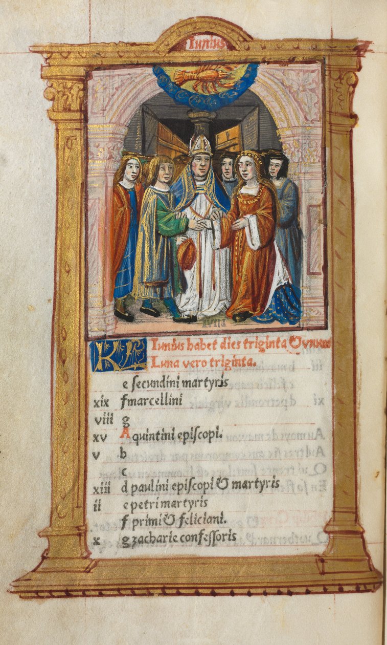 Basılı Saatler Kitabı Roma Kullanımı: fol. 7v, Haziran takvimi illüstrasyonu, 1510. by Guillaume Le Rouge