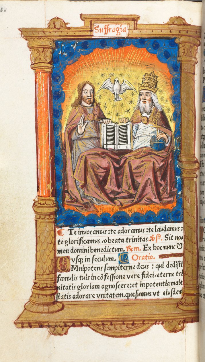 Basılı Saatler Kitabı Roma Kullanımı: fol. 94v, Üçlü Birlik, 1510. by Guillaume Le Rouge