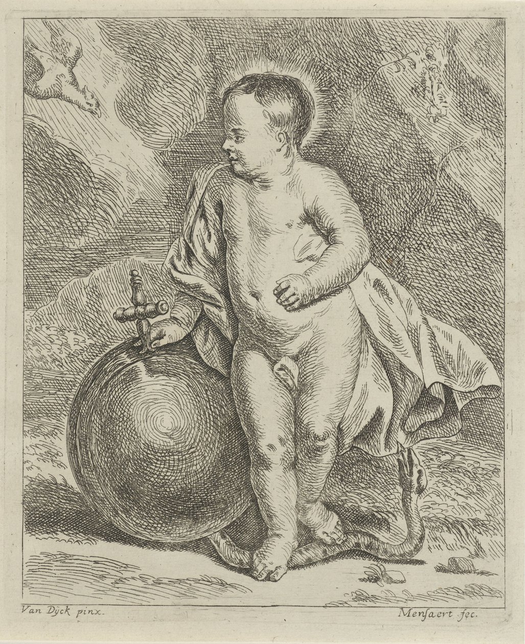 Küre ve yılan ile İsa çocuk by Guillaume Pierre Mensaert