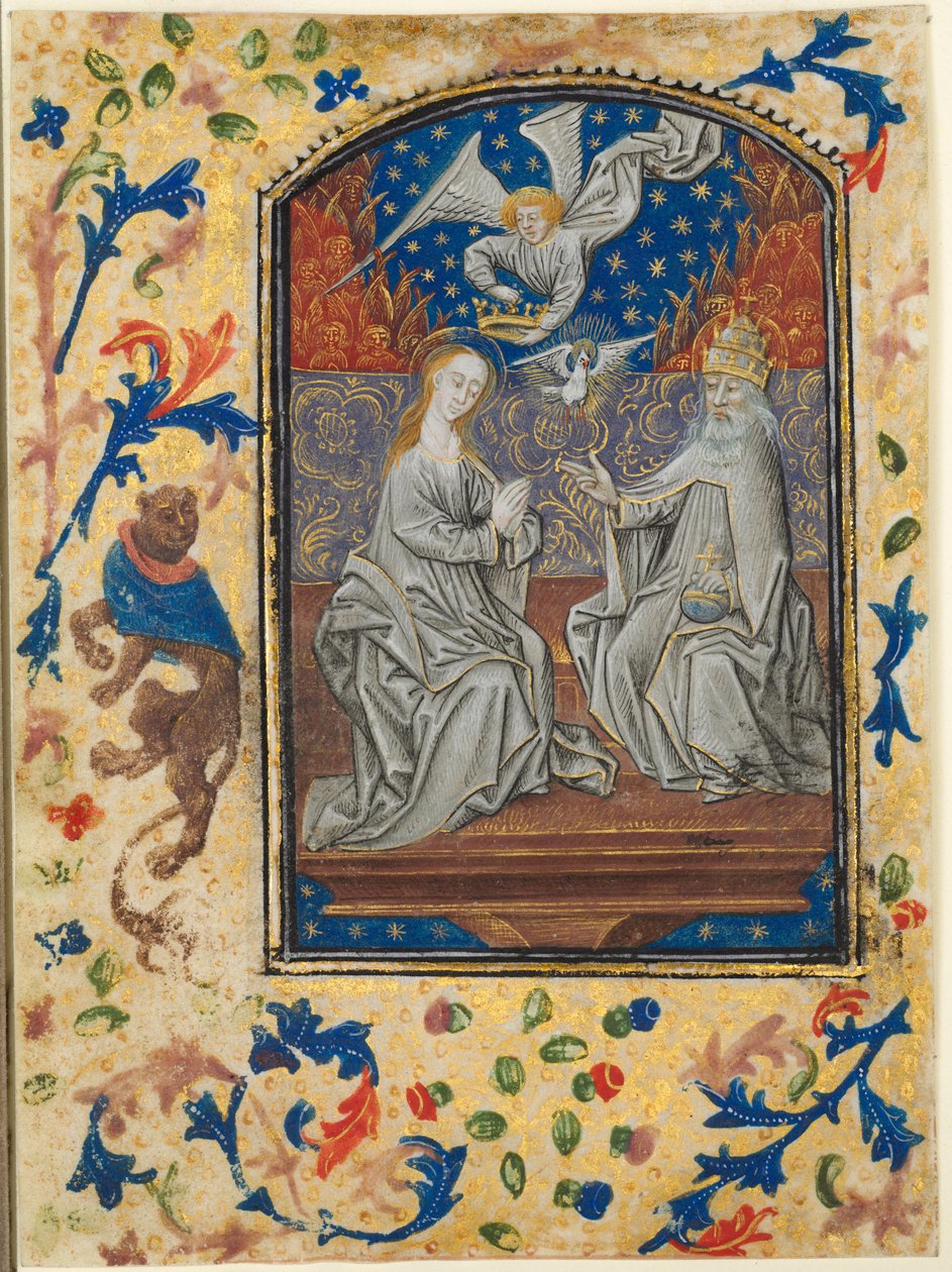 Saatler Kitabından Yaprak: Bakire ve Çocuk Enthroned, c. 1470-1480. by Guillaume Vrelant