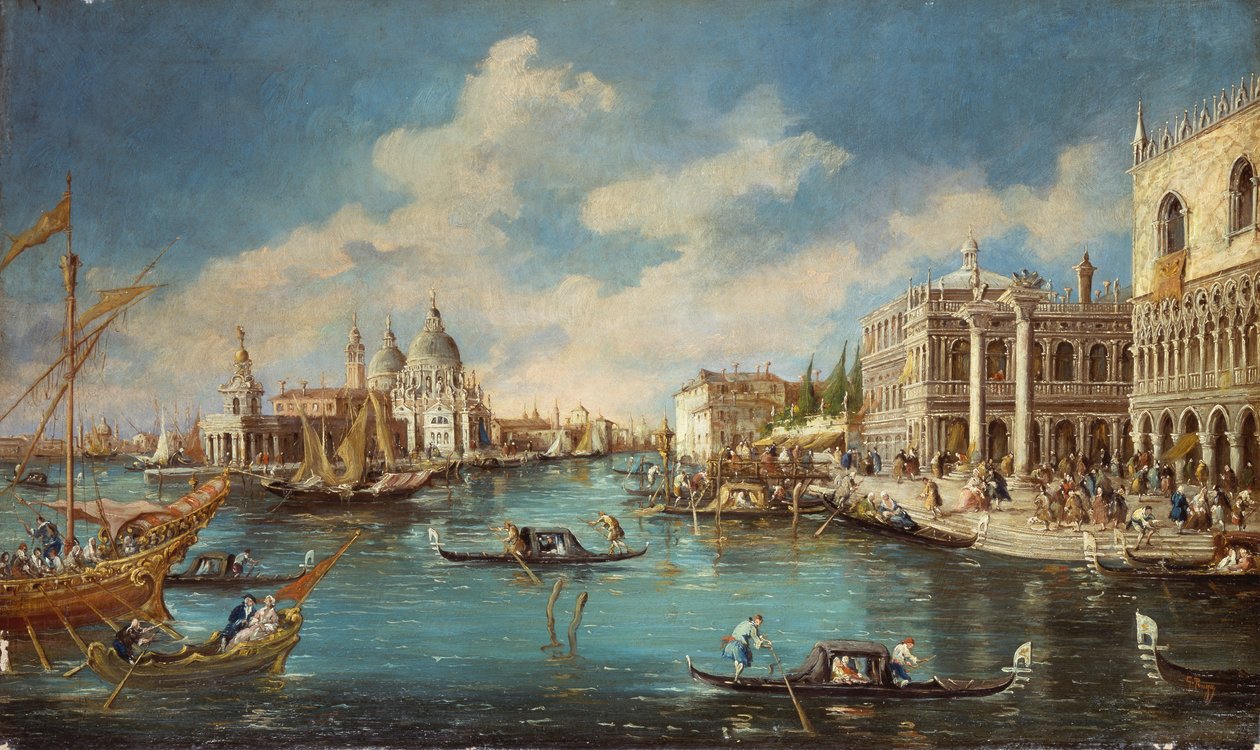 Riva degli Schiavoni'den (geçit) görülen selam kilisesi, Giuseppe Ponga (1856-1925), tuval üzerine yağlı boya, 60x100 cm by Guiseppe Ponga