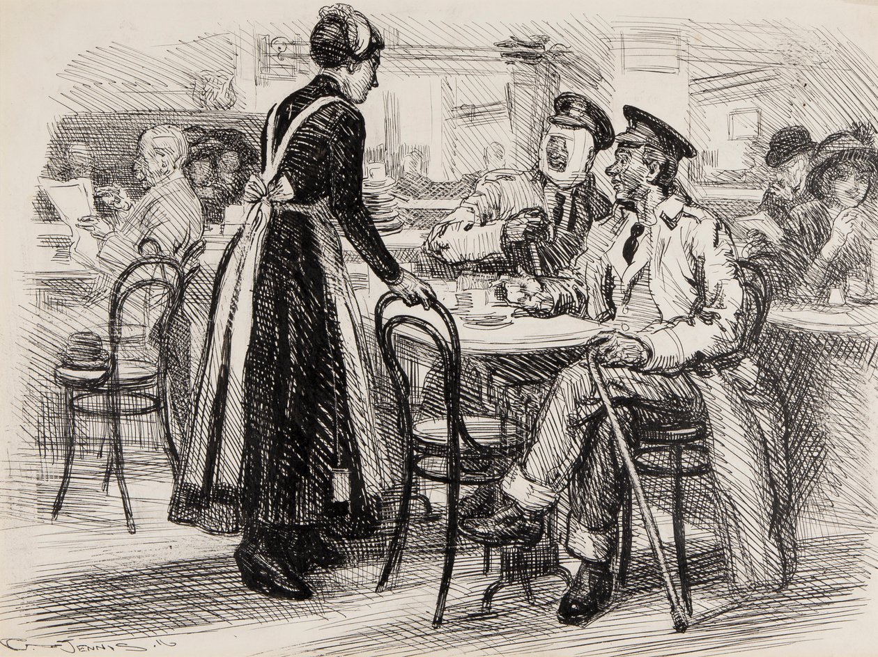 Birinci Dünya Savaşı karikatürü, muhtemelen Punch için, 1916 (kağıda bir mürekkep kalemle) by Gurnell Charles Jennis