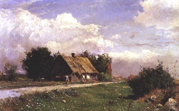 Bir kulübe tarafından rakamlarla ormanlık bir manzara by Gustaf Fredrik Rydberg