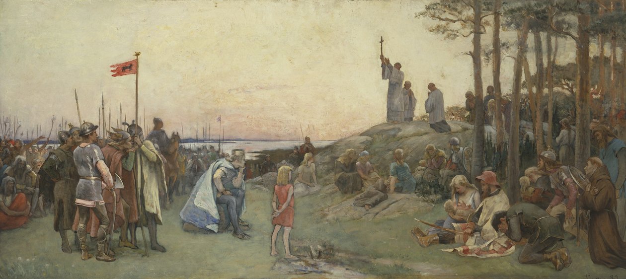 Ansgar Hıristiyanlığı Vaaz Eder, 1889 by Gustaf Olaf Cederstrom