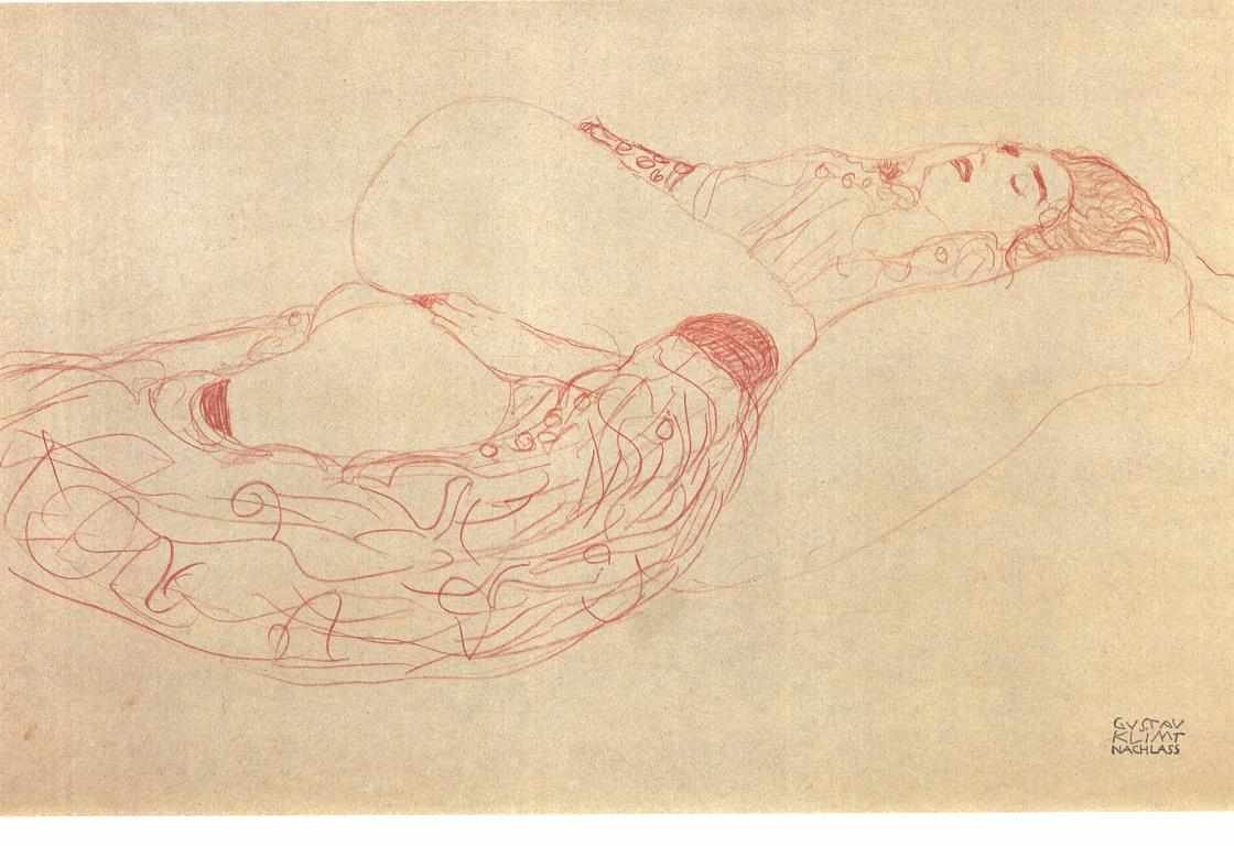 uzanmış kadın yarı çıplak by Gustav Klimt