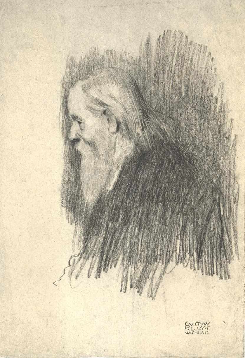 Sağdaki profilde yaşlı bir adamın yarım boy portresi by Gustav Klimt