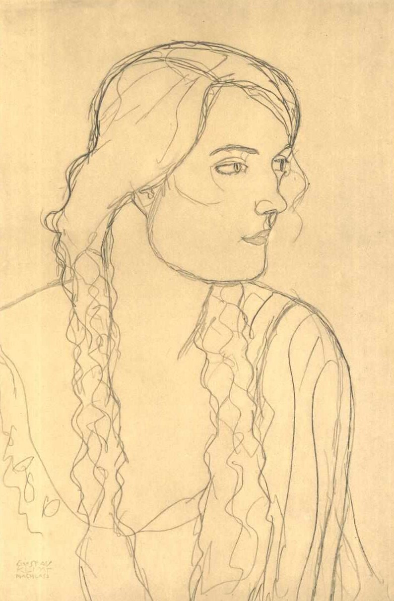 At kuyruklu bir kızın yarım boy portresi by Gustav Klimt