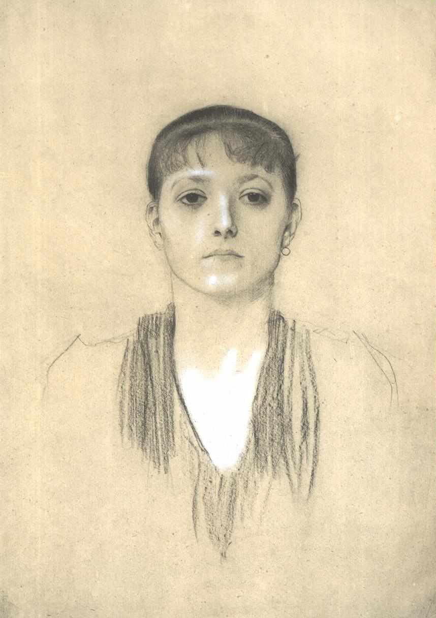 Önden bir kızın yarım boy portresi by Gustav Klimt