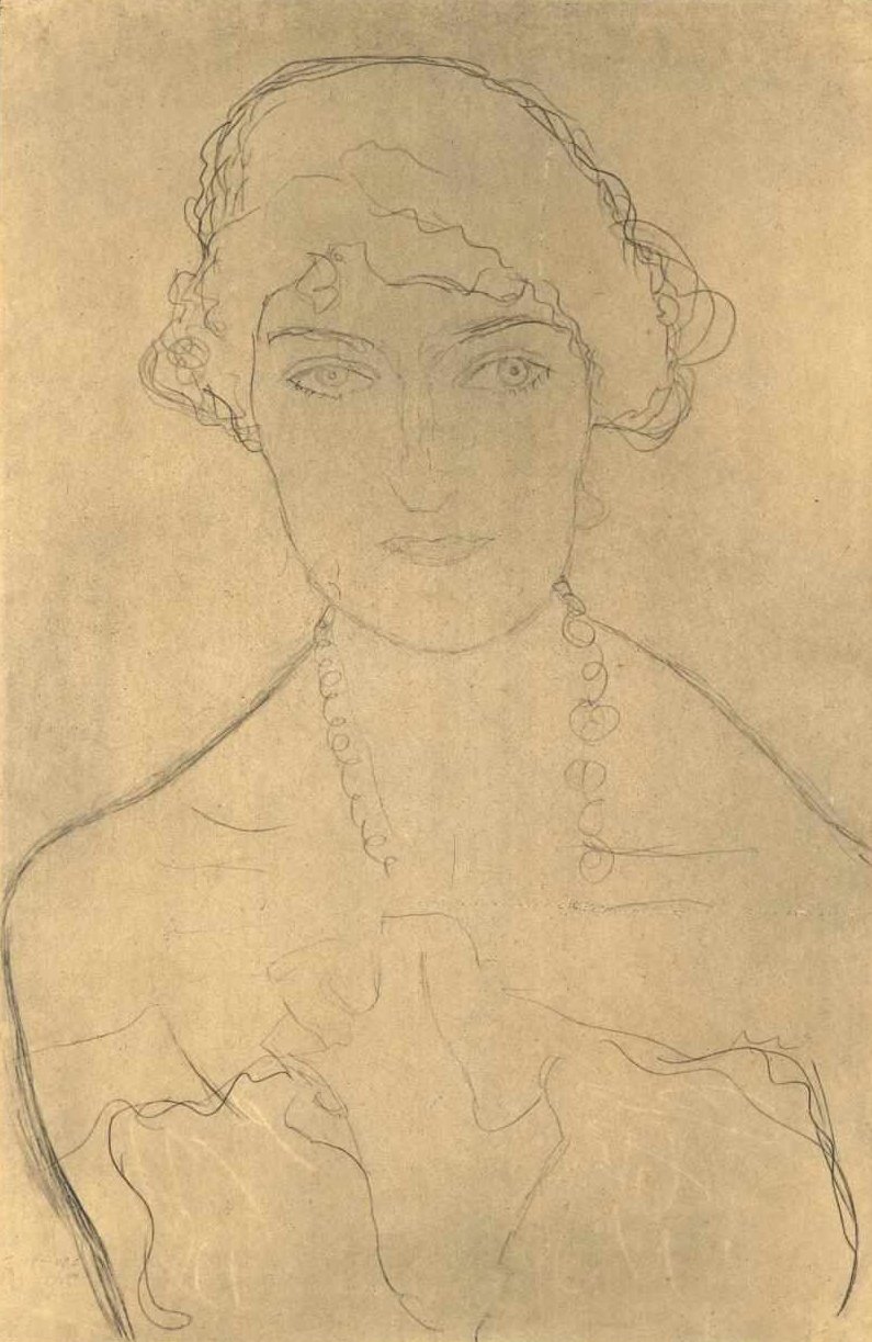 Bir kolye ile önden yarım boy portre by Gustav Klimt