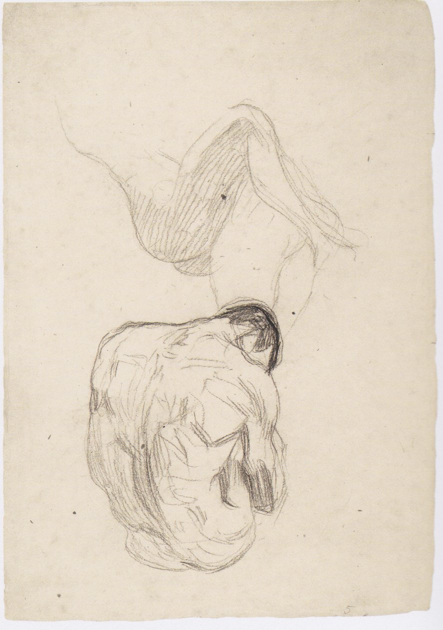 Kucaklayan bir çiftin ayrıntılı çalışması, arkadan çıplak erkek oturmuş by Gustav Klimt