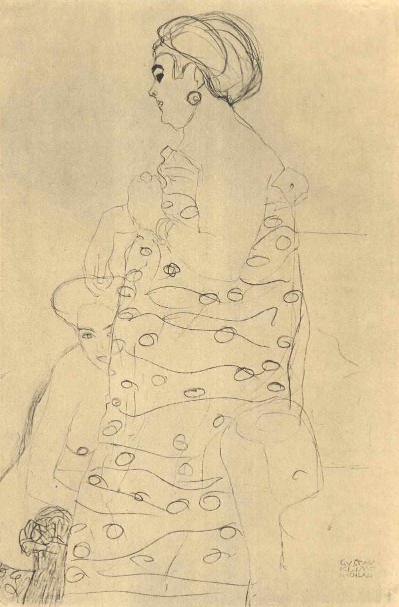 Şişman giyinik kadın ve çıplak ayakları by Gustav Klimt