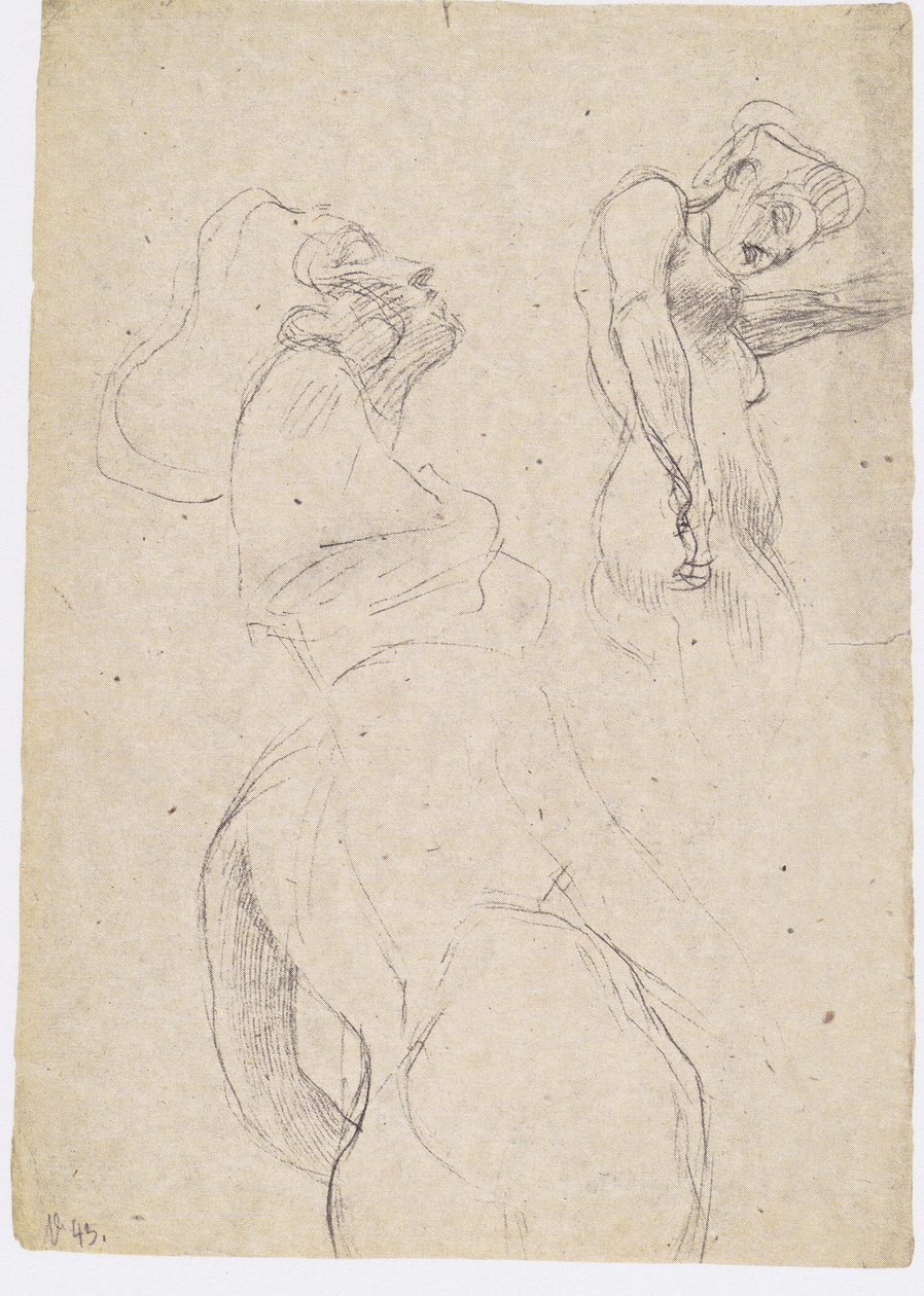 Sağda duran bir kadının üç çalışması by Gustav Klimt
