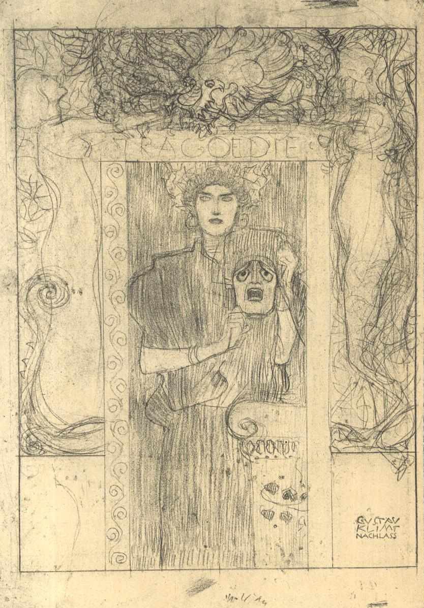 Trajedi için taslak by Gustav Klimt