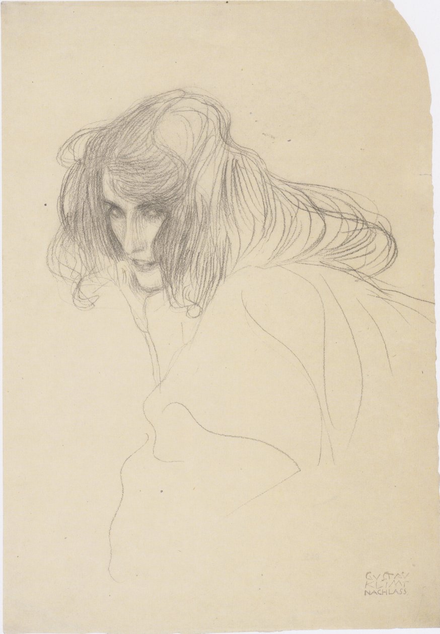 Soldaki dörtte üç profilde kadının kafası by Gustav Klimt