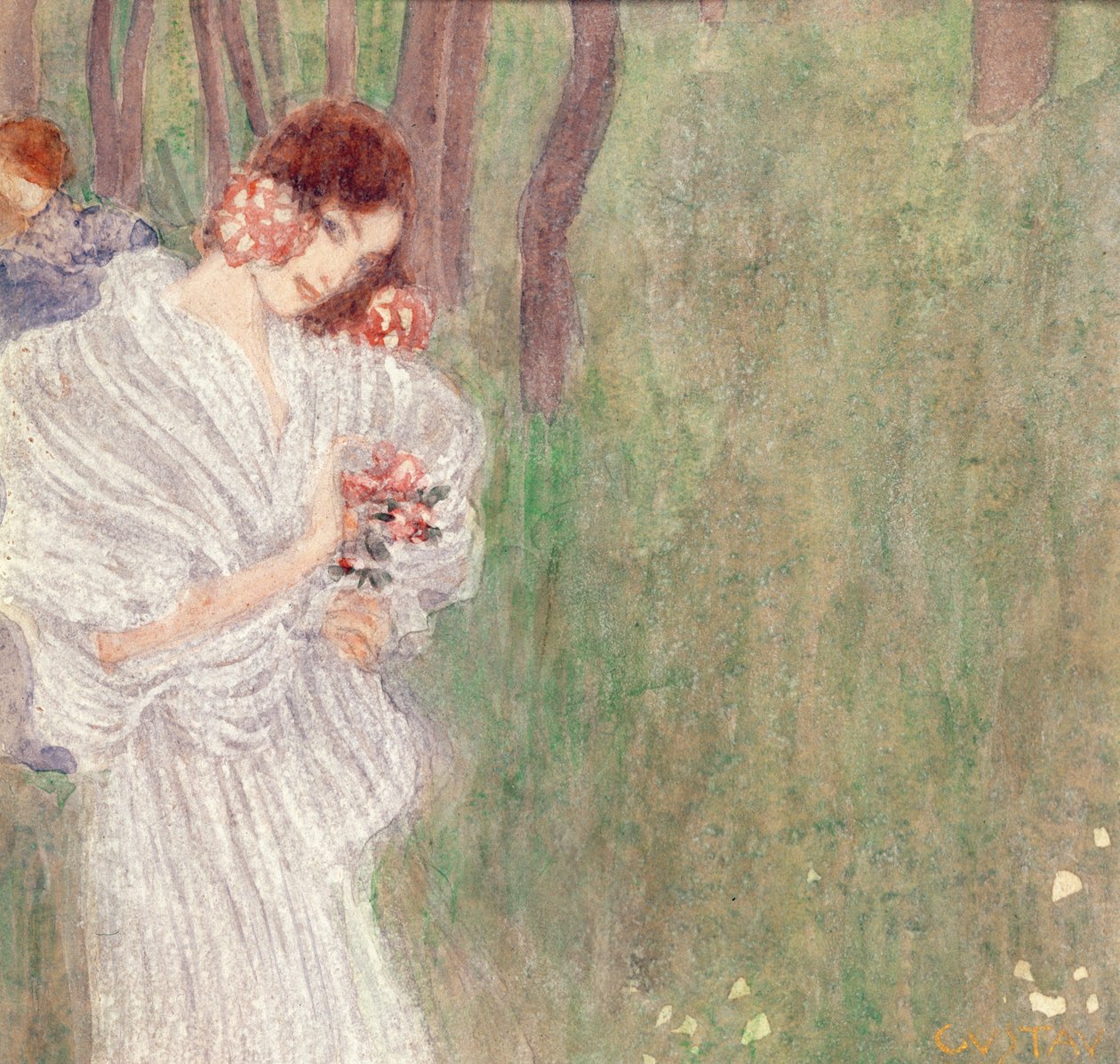 Ormanda Duran Beyaz Elbiseli Kız by Gustav Klimt