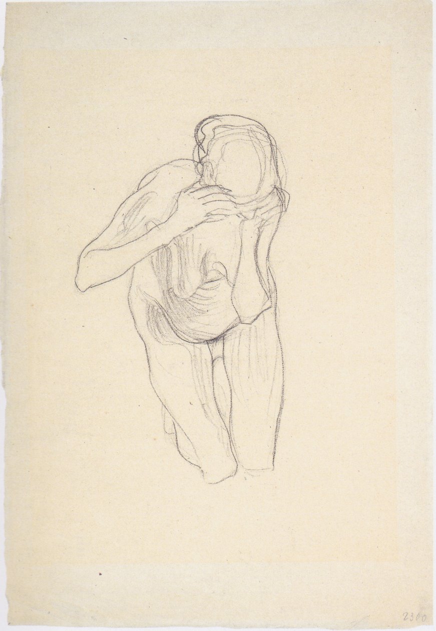 Yaşlı bir kadının hareketini biraz sağa diz çökerek by Gustav Klimt