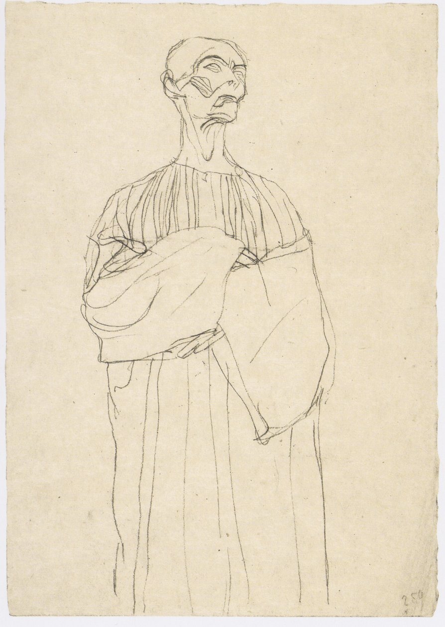 Sağda uzun bir elbise içinde bir adamın dirseği by Gustav Klimt