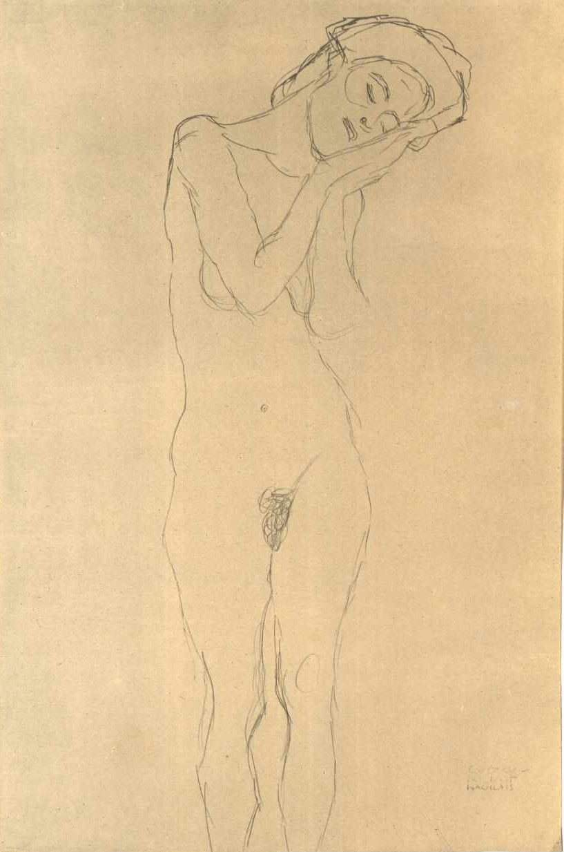El yanağında önden çıplak kız by Gustav Klimt