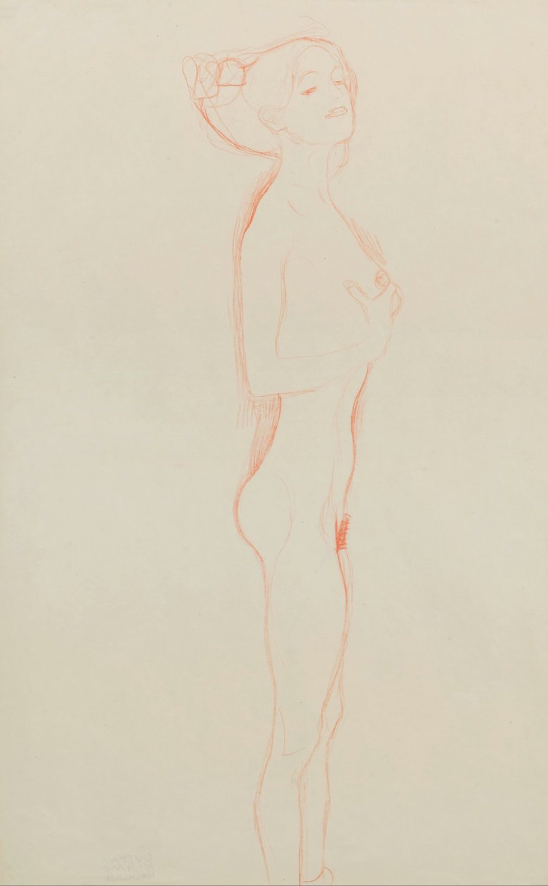 Çıplak Kız Ayakta, Sağ Eliyle Göğsüne by Gustav Klimt