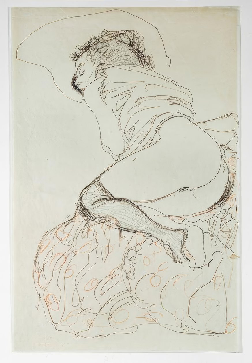 Yarı çıplak uzanmış, sola dönük by Gustav Klimt