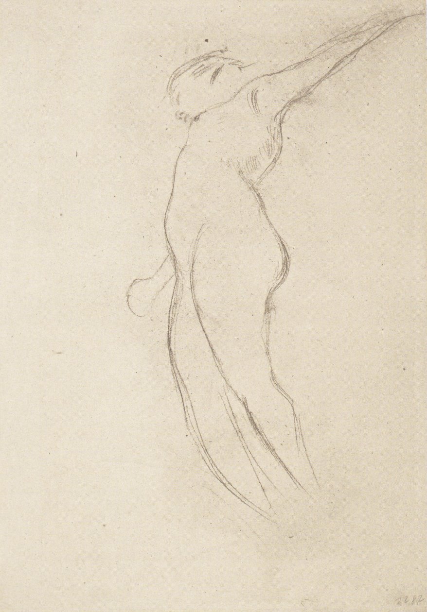 Alçaltılmış sağ kol ve yükseltilmiş sol kol ile sola doğru yüzer by Gustav Klimt