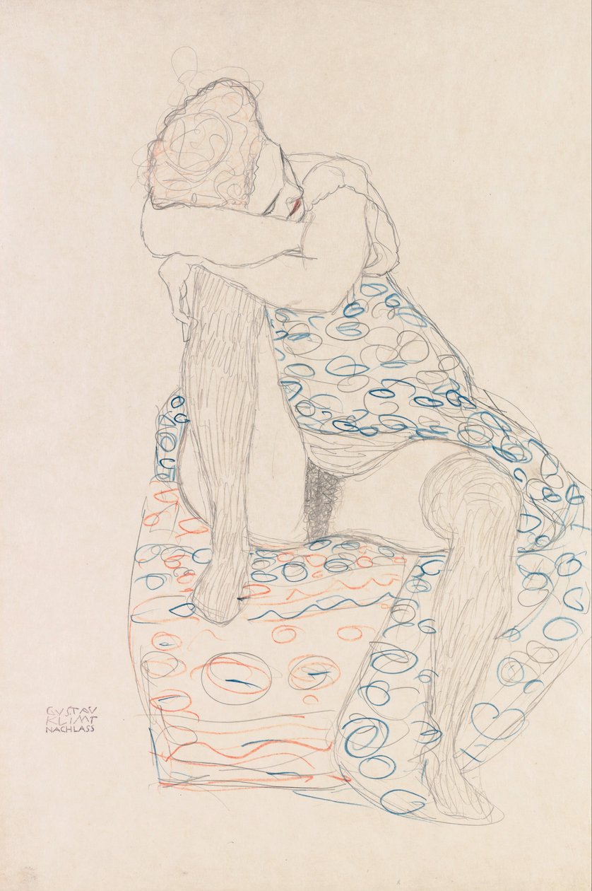 Büzgülü Etekli Oturan Figür by Gustav Klimt