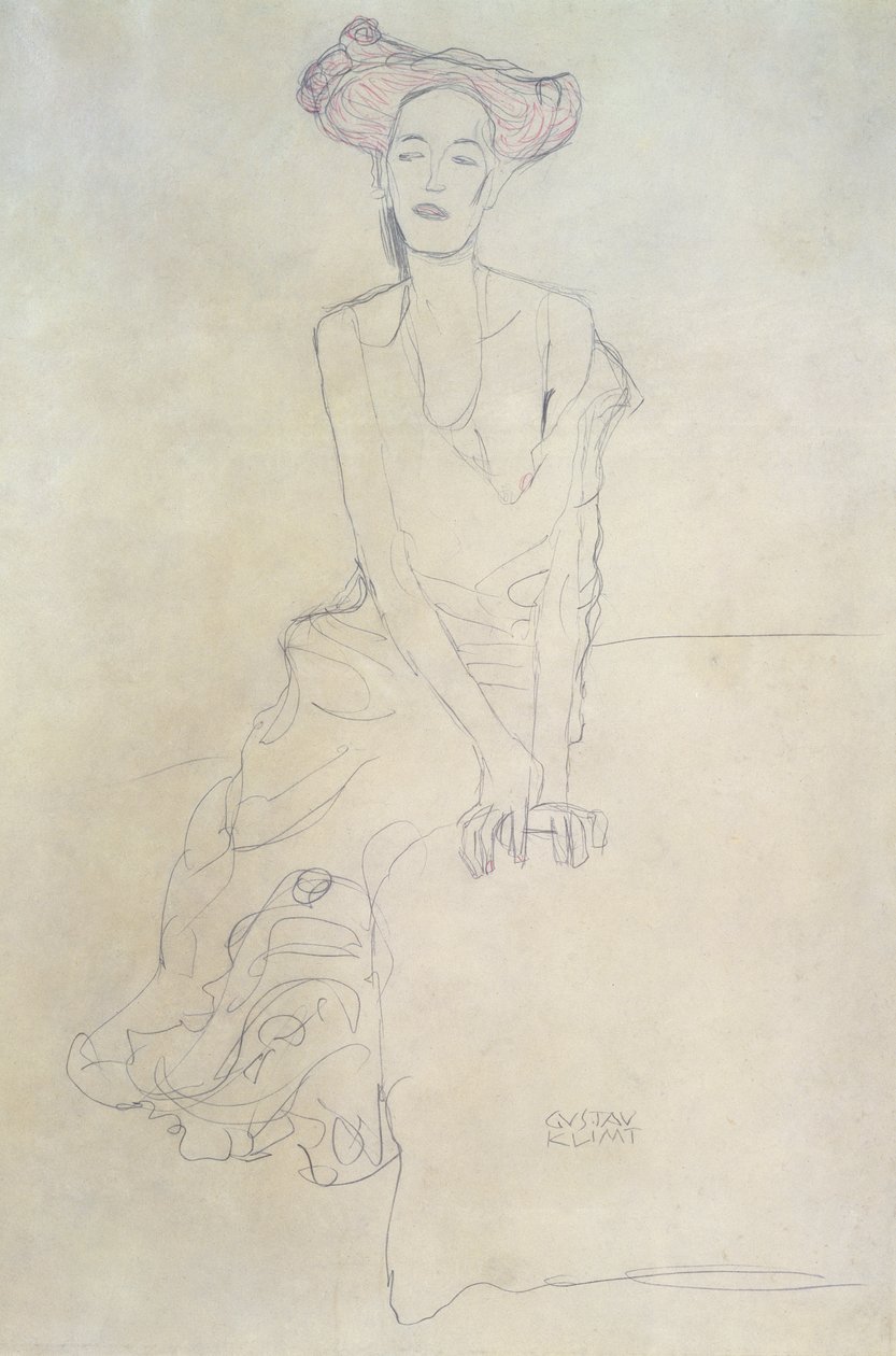 ಕುಳಿತಿರುವ ಮಹಿಳೆ, 1908 (ಪೆನ್ಸಿಲ್ ಮತ್ತು ಬಳಪ) ಟರ್ಕ್ by Gustav Klimt