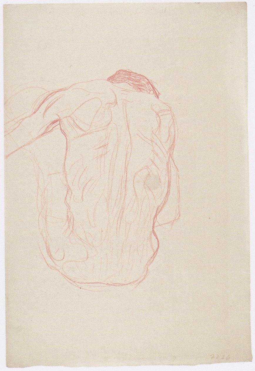 Arkadan çıplak oturan erkek by Gustav Klimt