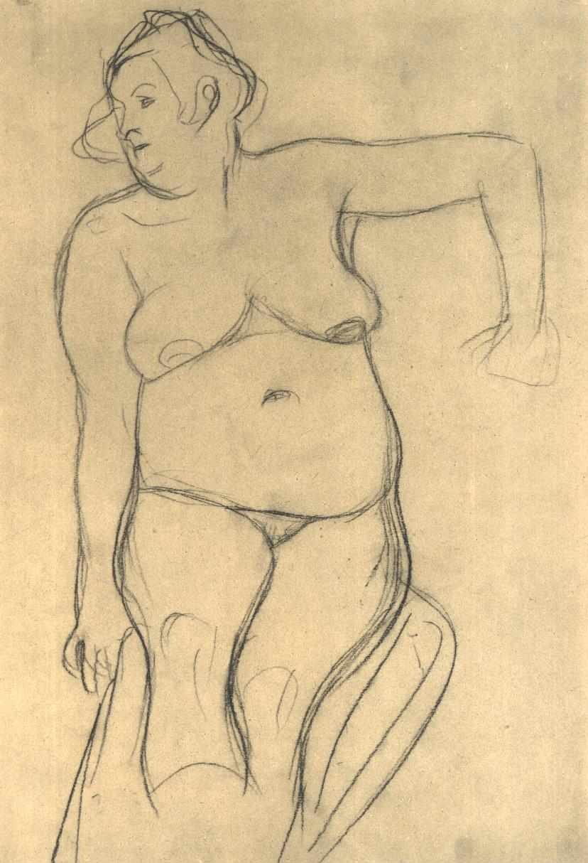 Önden çıplak oturan kadın by Gustav Klimt