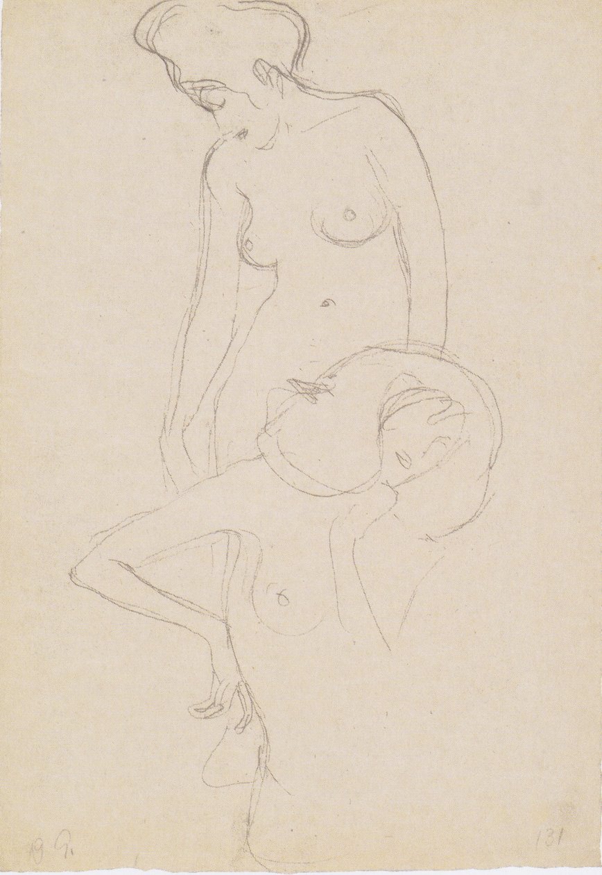 Sola çıplak kadın, önden çıplak kadın by Gustav Klimt