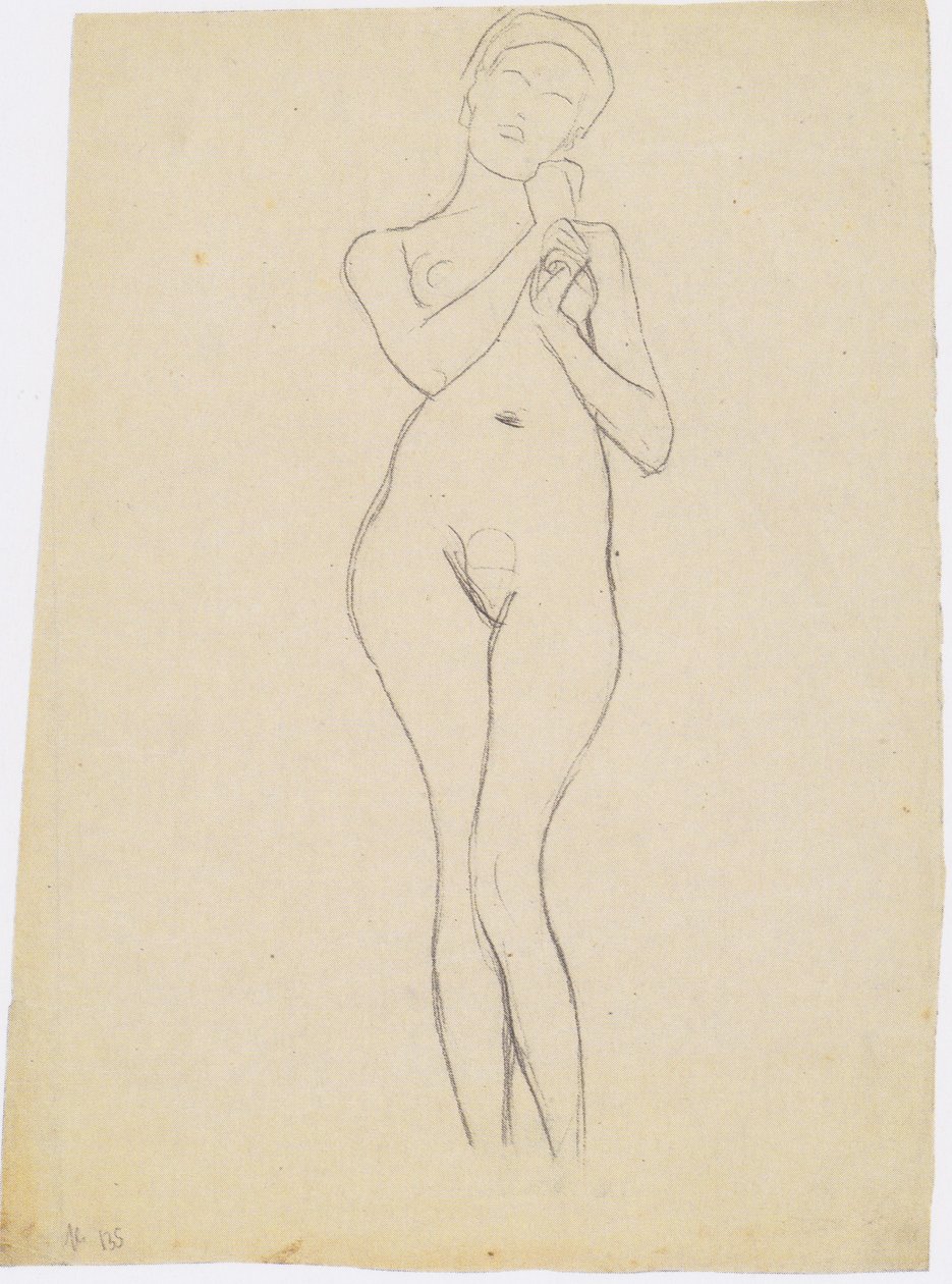 Kollarını kaldırarak önden çıplak duran kadın by Gustav Klimt