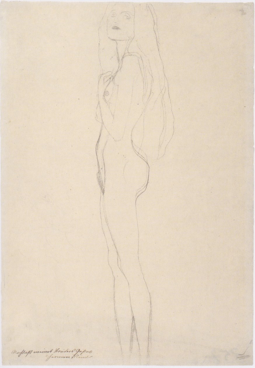 Sola çıplak duran kız by Gustav Klimt