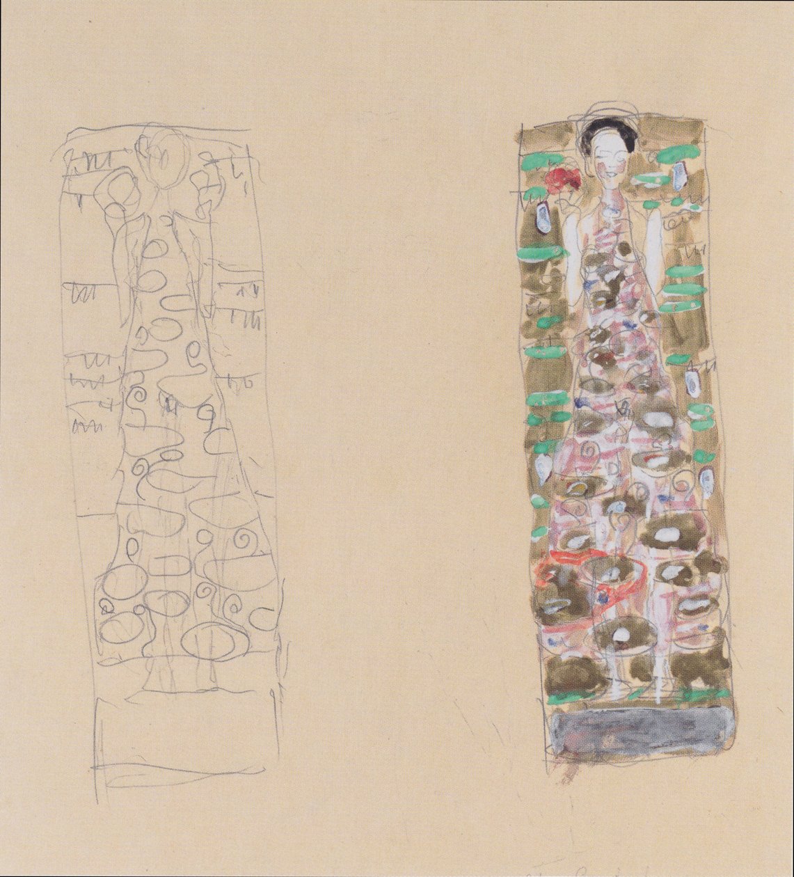 Otto Wagner için mücevher sayfası için iki tasarım by Gustav Klimt