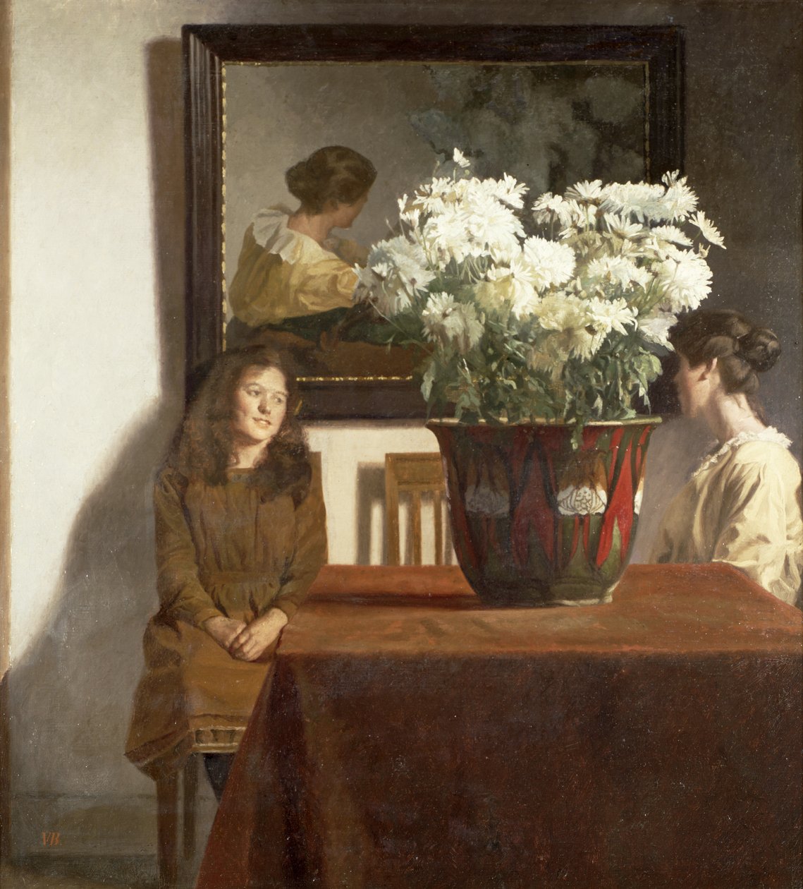 Bir Kase Beyaz Krizantem Olan Figürler by Gustav Wilhelm Blom